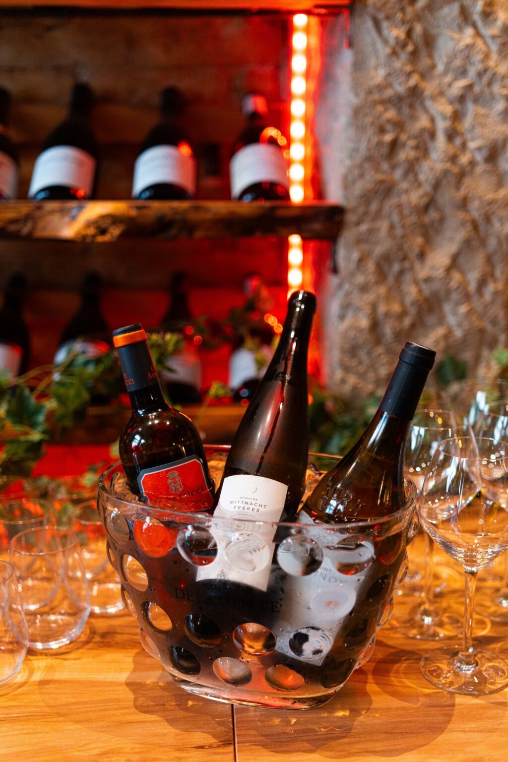 Bottles in ART's softly lit cellar