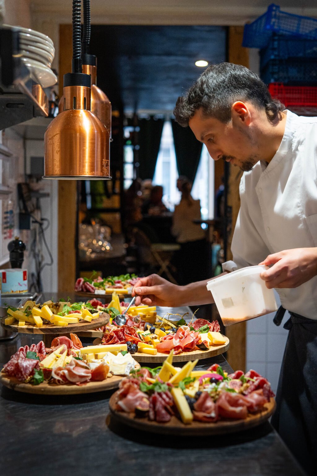 The team at work during a buffet
