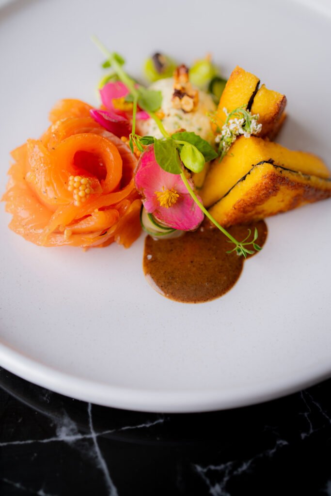 A floral plating in the kitchen